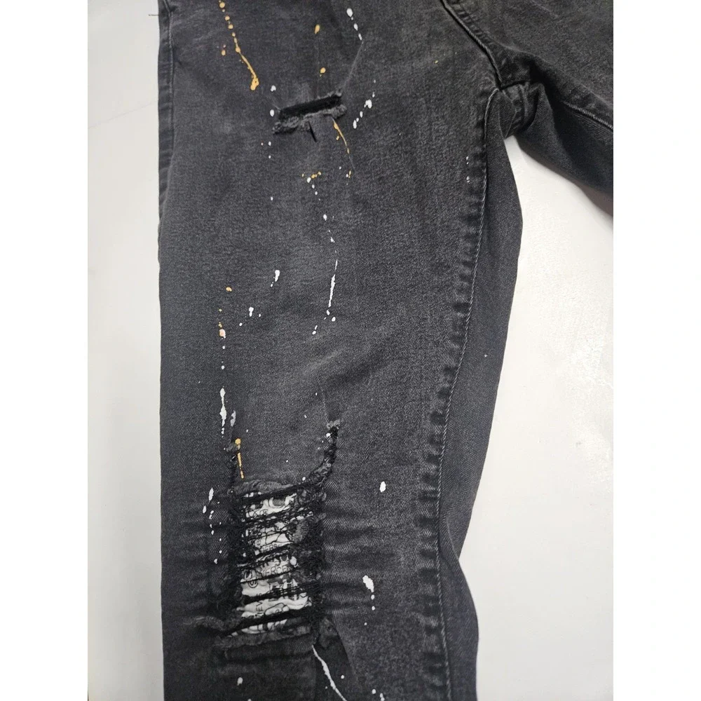 Rue21 Premium Skinny Distressed Paint Splatter Jeans Black Men's 38x32